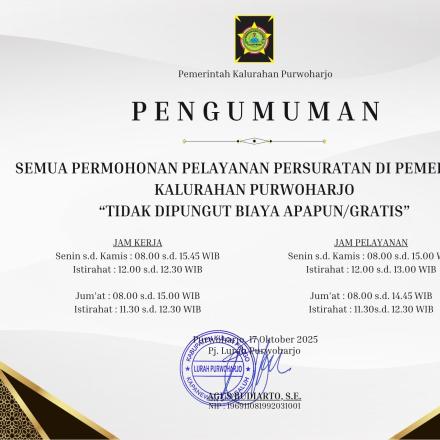 Album : Jam Pelayanan Kalurahan Purwoharjo 