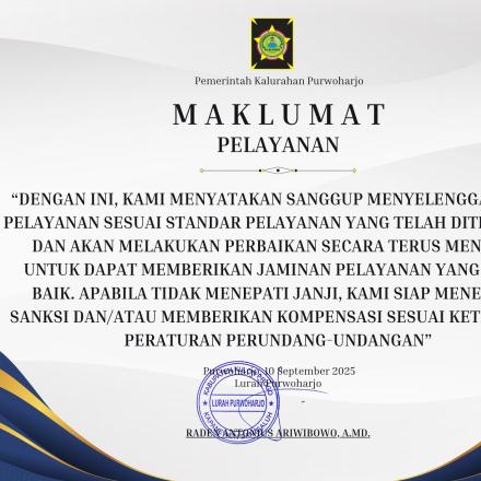 Album : Maklumat Pelayanan Kalurahan Purwoharjo 